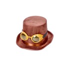 Kapelusz cylinder steampunk brązowy z okularami - 5