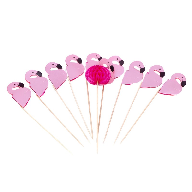 Pikery flamingi różowe długie do jedzenia drinków - 4