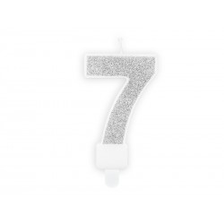 Świeczka urodzinowa cyfra 7 z brokatem srebrny