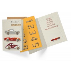 Kartka urodzinowa z kopertą personalizowana auta