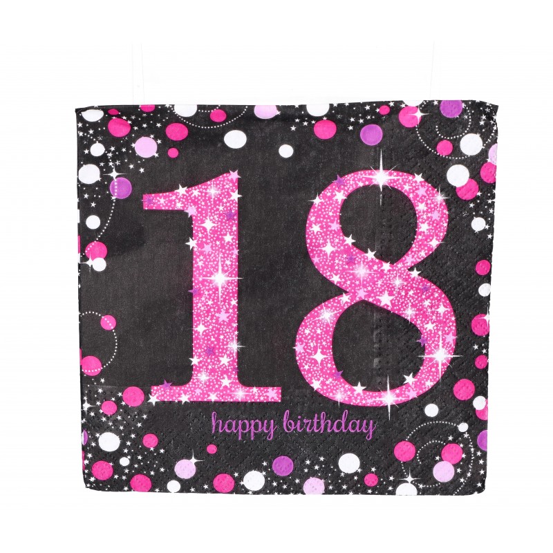 Serwetki papierowe 18 urodziny różowo-czarne 16szt