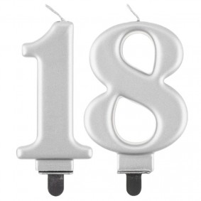 Świeczki urodzinowe cyfra 18 metaliczne srebrne - 1