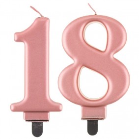 Świeczki urodzinowe cyfra 18 metaliczne różowe - 1