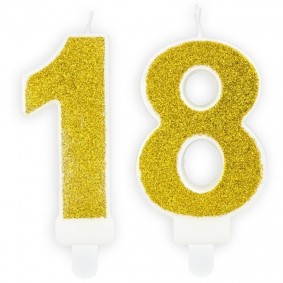 Świeczki urodzinowe cyfra 18 brokatowe złote - 1