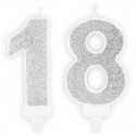 Świeczki urodzinowe cyfra 18 brokatowe srebrne - 1