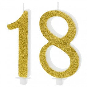 Świeczki urodzinowe cyfra 18 brokatowe złote duże - 1