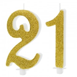 Świeczki urodzinowe cyfra 21 brokatowe złote duże