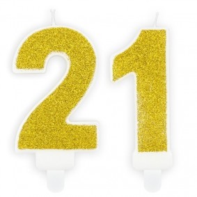Świeczki urodzinowe cyfra 21 brokatowe złote - 1