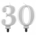 Świeczki urodzinowe cyfra 30 metaliczne srebrne - 1