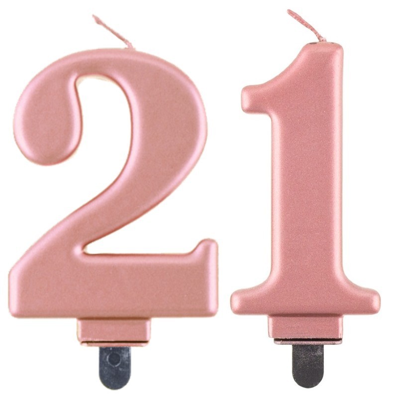 Świeczki urodzinowe cyfra 21 metaliczne różowe - 1