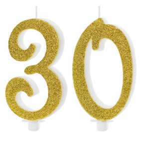 Świeczki urodzinowe cyfra 30 brokatowe złote duże - 1