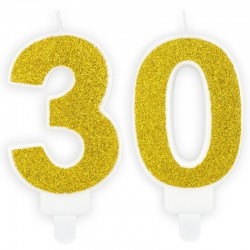 Świeczki urodzinowe cyfra 30 brokatowe złote