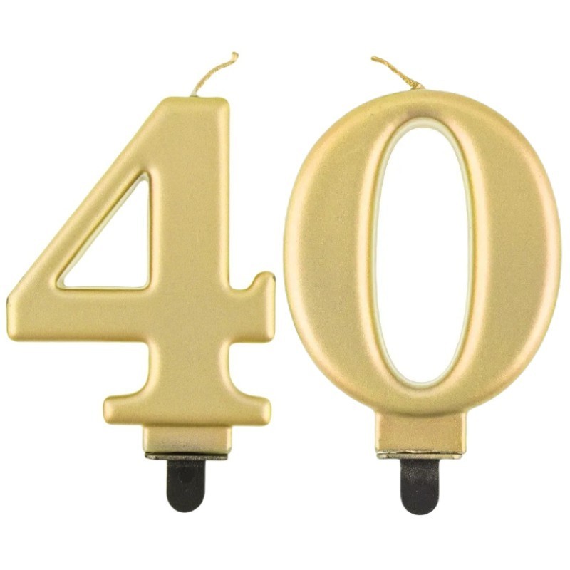 Świeczki urodzinowe cyfra 40 metaliczne złote - 1