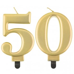 Świeczki urodzinowe cyfra 50 metaliczne złote - 1