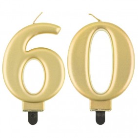 Świeczki urodzinowe cyfra 60 metaliczne złote - 1