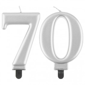 Świeczki urodzinowe cyfra 70 metaliczne srebrne - 1