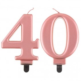 Świeczki urodzinowe cyfra 40 metaliczne różowe - 1