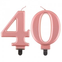 Świeczki urodzinowe cyfra 40 metaliczne różowe