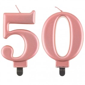 Świeczki urodzinowe cyfra 50 metaliczne różowe - 1