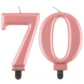 Świeczki urodzinowe cyfra 70 metaliczne różowe - 1