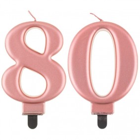 Świeczki urodzinowe cyfra 80 metaliczne różowe - 1