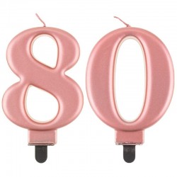 Świeczki urodzinowe cyfra 80 metaliczne różowe