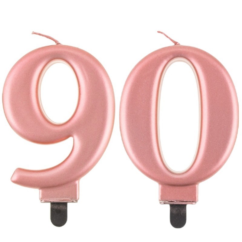 Świeczki urodzinowe cyfra 90 metaliczne różowe - 1