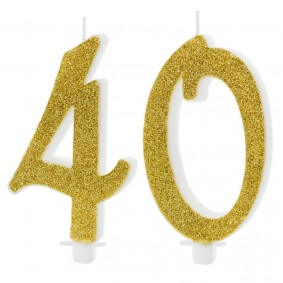 Świeczki urodzinowe cyfra 40 brokatowe złote duże - 1