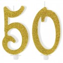 Świeczki urodzinowe cyfra 50 brokatowe złote duże - 1
