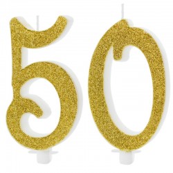 Świeczki urodzinowe cyfra 50 brokatowe złote duże