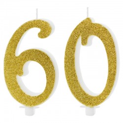 Świeczki urodzinowe cyfra 60 brokatowe złote duże
