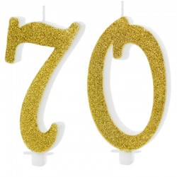 Świeczki urodzinowe cyfra 70 brokatowe złote duże - 1
