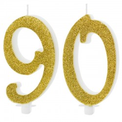Świeczki urodzinowe cyfra 90 brokatowe złote duże