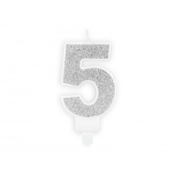 Świeczki urodzinowe cyfra 50 brokatowe srebrne - 2