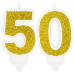 Świeczki urodzinowe cyfra 50 brokatowe złote