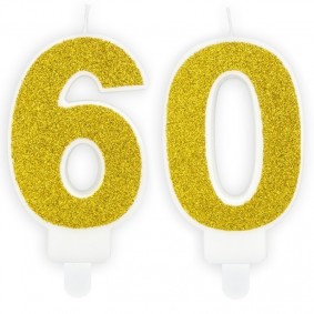 Świeczki urodzinowe cyfra 60 brokatowe złote - 1