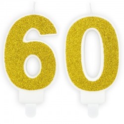 Świeczki urodzinowe cyfra 60 brokatowe złote