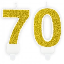 Świeczki urodzinowe cyfra 70 brokatowe złote - 1