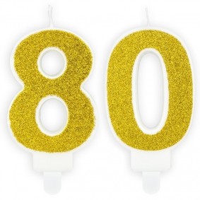 Świeczki urodzinowe cyfra 80 brokatowe złote - 1