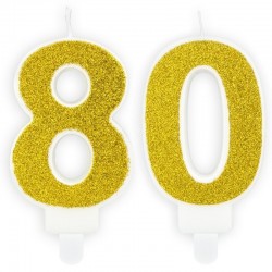 Świeczki urodzinowe cyfra 80 brokatowe złote - 1