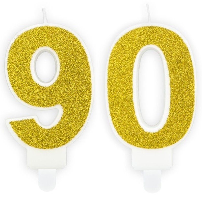 Świeczki urodzinowe cyfra 90 brokatowe złote - 1