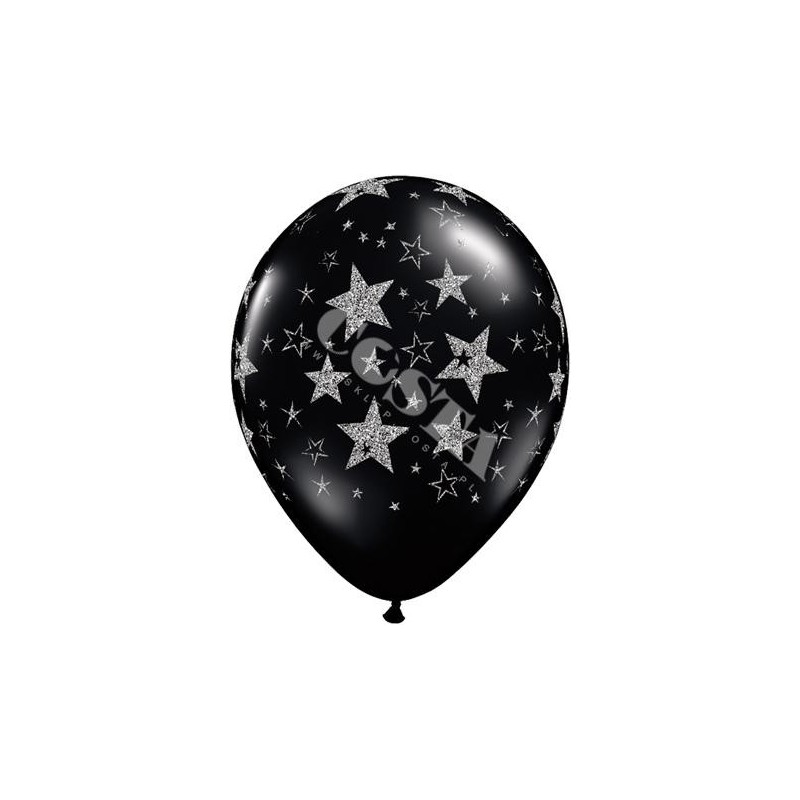 Balon 30 cm czarny z brokatem i gwiazdkami 25 szt. - 1