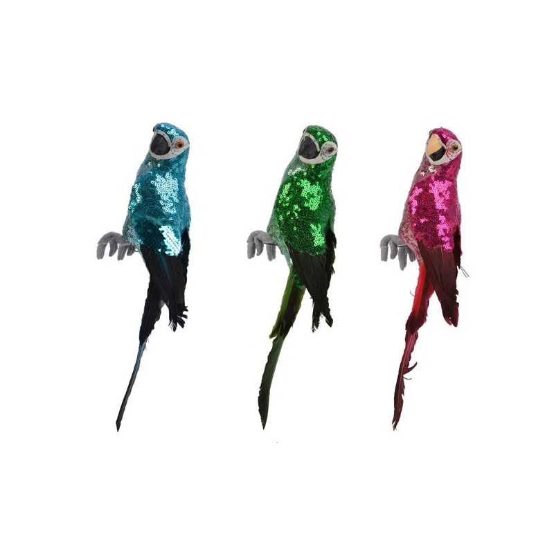 Ptak kolorowy papuga z cekinami ozdobna 8x13x34cm - 1