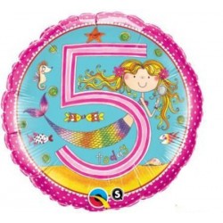 Balon foliowy okrągły urodziny cyfra 5 pastelowy