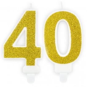 Świeczki urodzinowe cyfra 40 brokatowe złote - 1