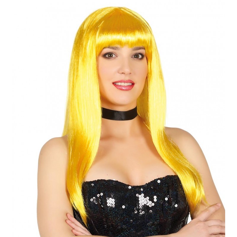 Peruka żółta damska długie włosy z grzywką syntetyczna - 1