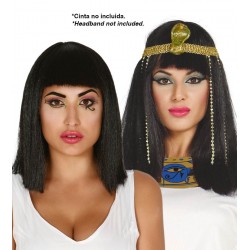 Peruka Kleopatra czarna z grzywką długie włosy