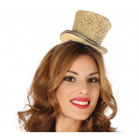 Złoty mini kapelusz kapelusik brokatowy - 1