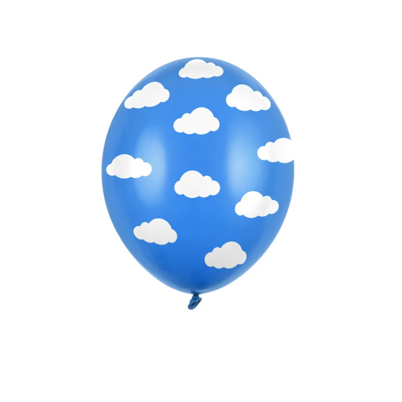 Balony lateksowe niebieskie Baby Shower w chmurki - 1