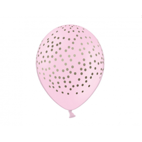 Balony lateksowe jasno różowe w złote małe kropki - 1